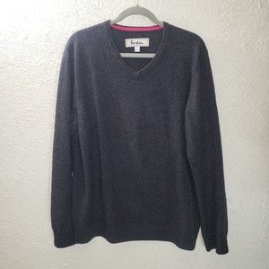 Boden Sz L Large Men's V-Neck Sweater 100% Cashmere Dark Gray Charcoal Shirt